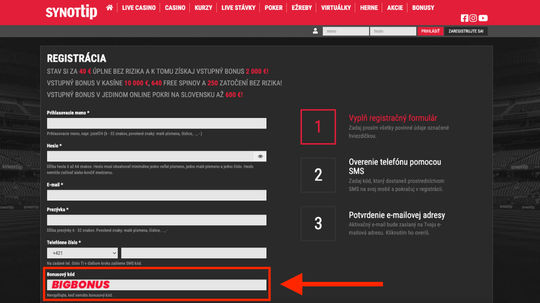 Synottip bonusovy kod Vyuzite promo kod BIGBONUS